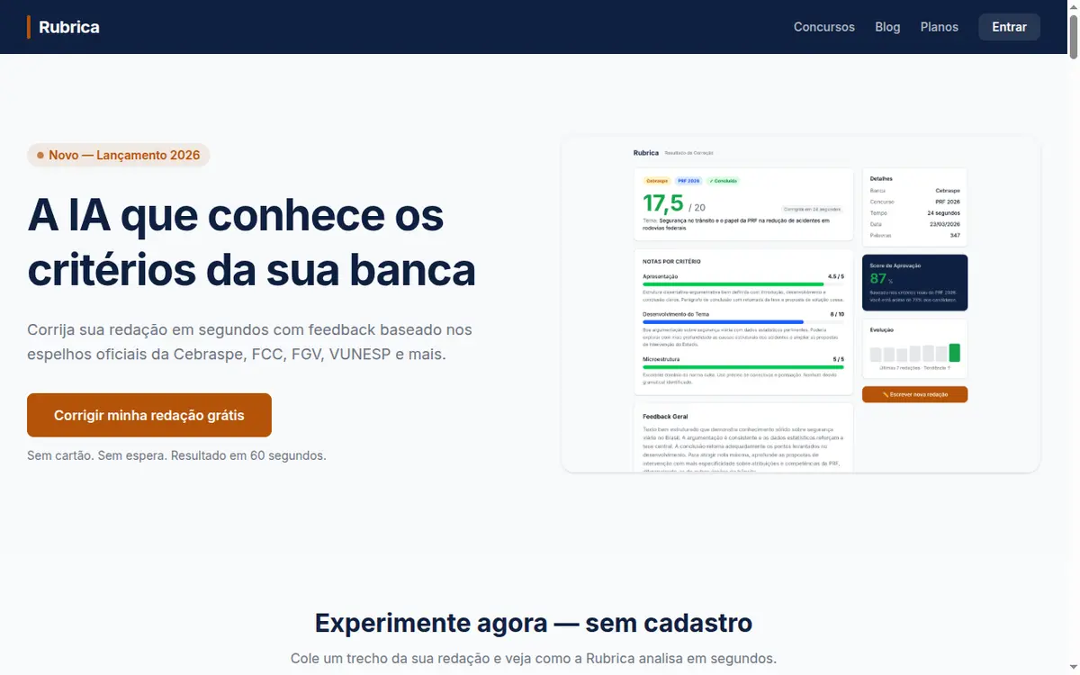 Rubrica - Correção de redação para concursos com IA